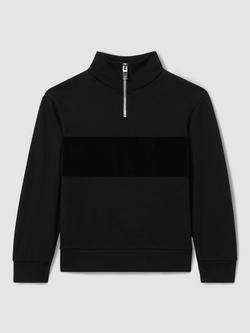 Reiss Kids' Selin Half Zip Jumper, Black, Black