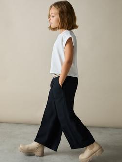 Reiss Kids' Stripe Waistband Wide Leg Trousers, Navy - view 2, Navy
