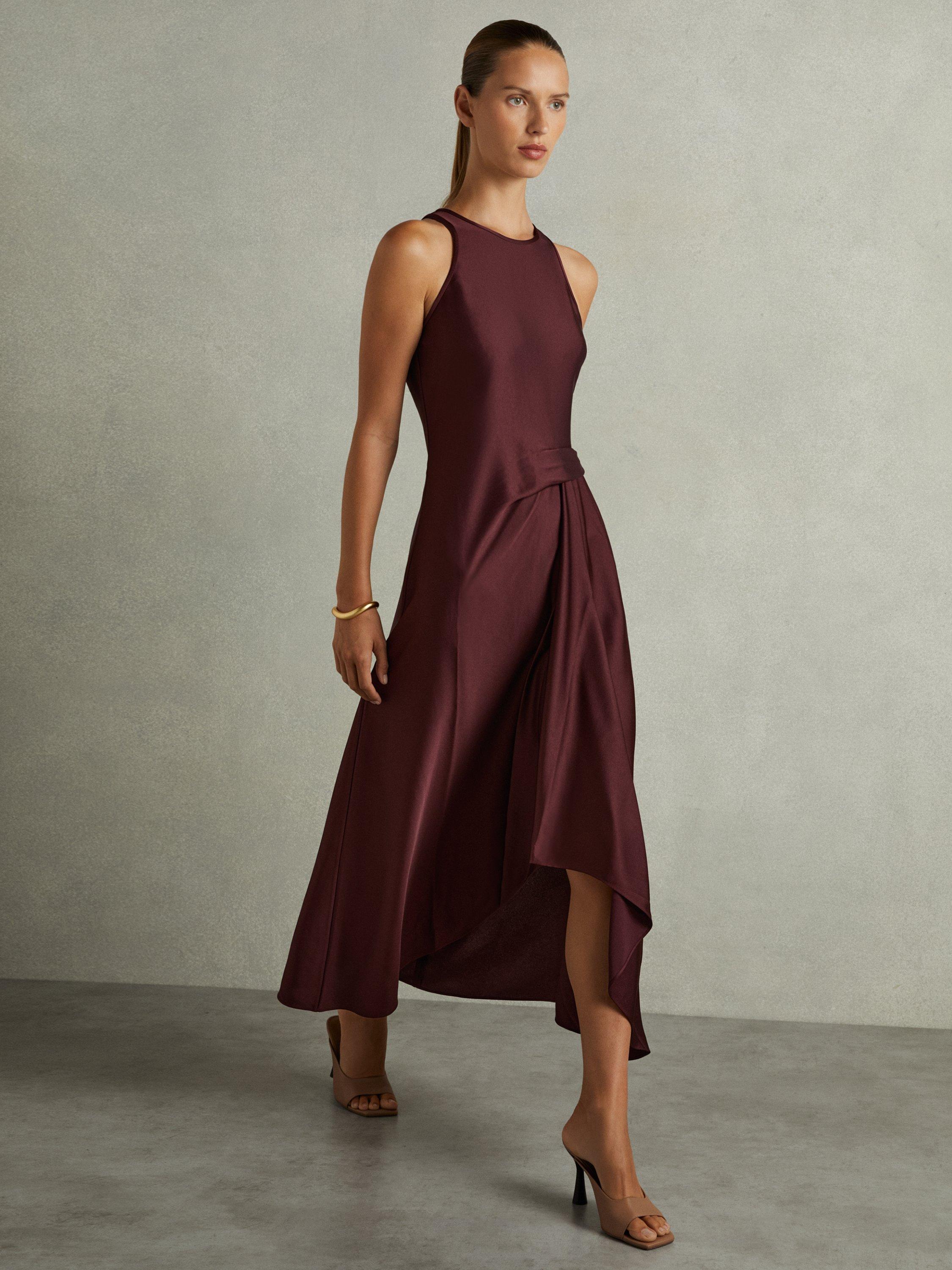 Reiss Micah Drape Dress, Burgundy