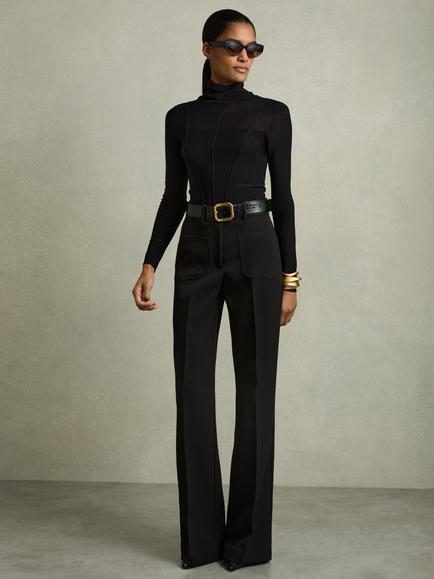 Reiss Priya Flared Trousers, Black, Black