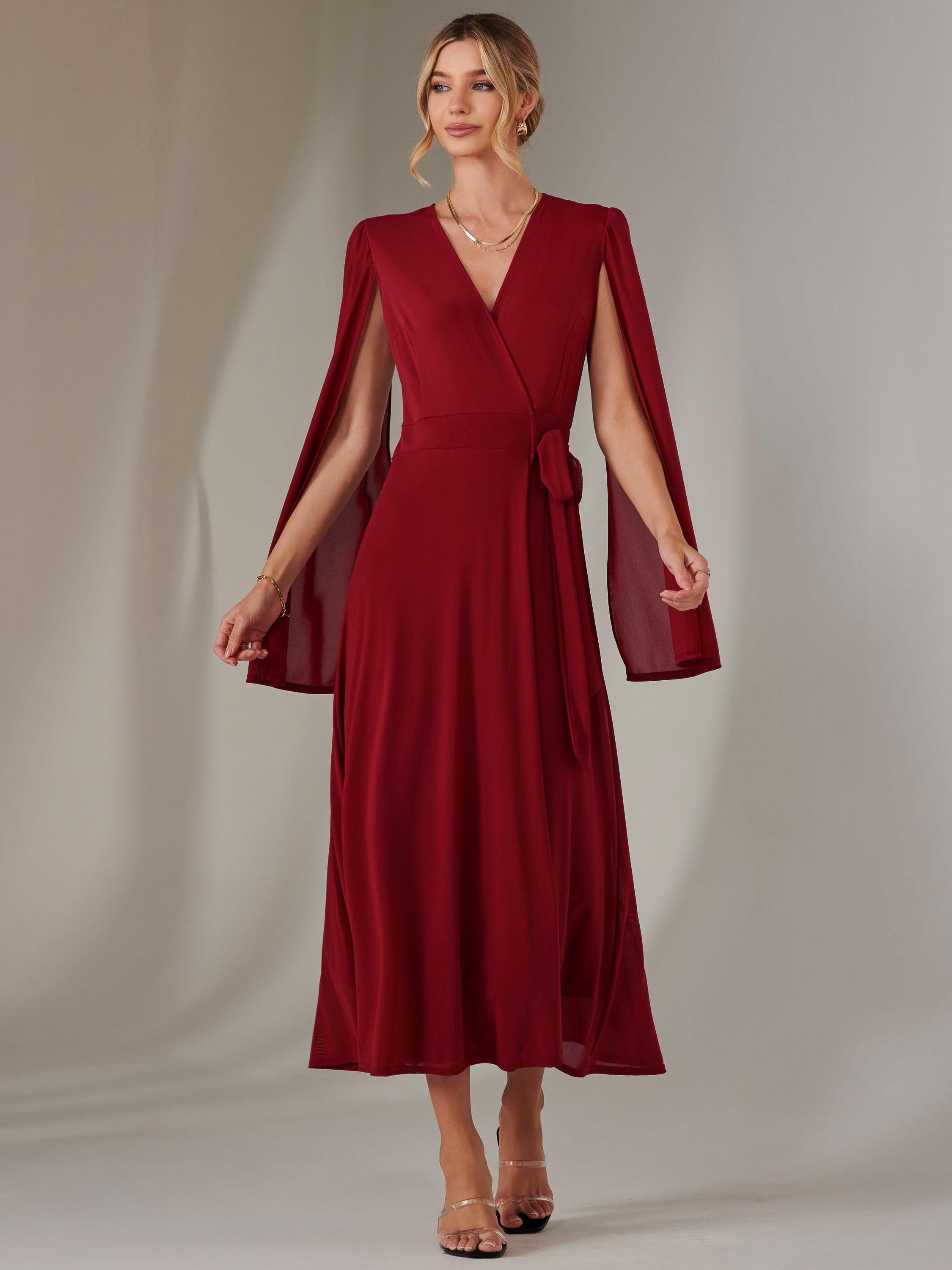Product image 1 of 6, which shows Jolie Moi Amira Cape Maxi Dress, Merlot, 8