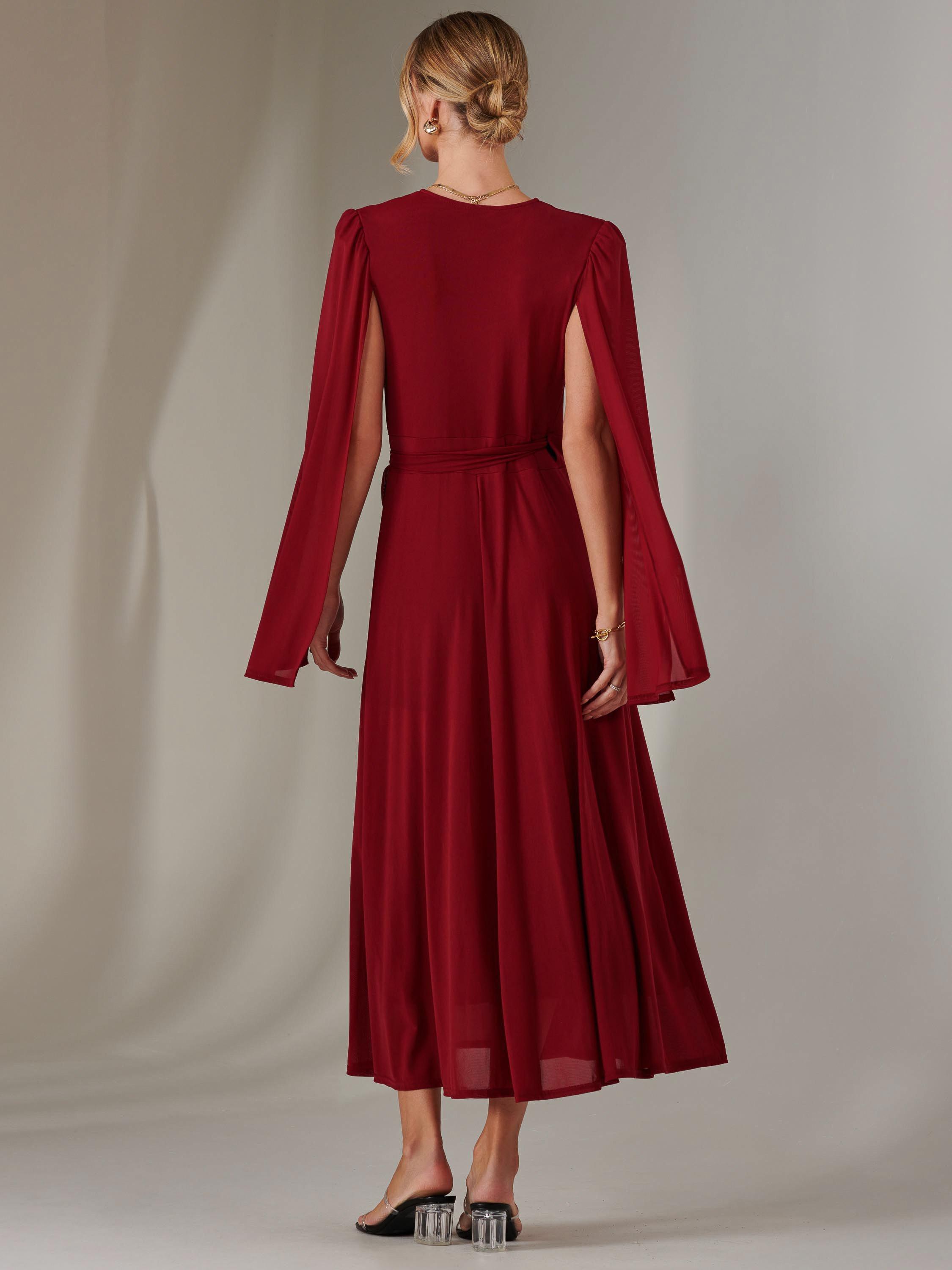 Product image 2 of 6, which shows Jolie Moi Amira Cape Maxi Dress, Merlot, 8