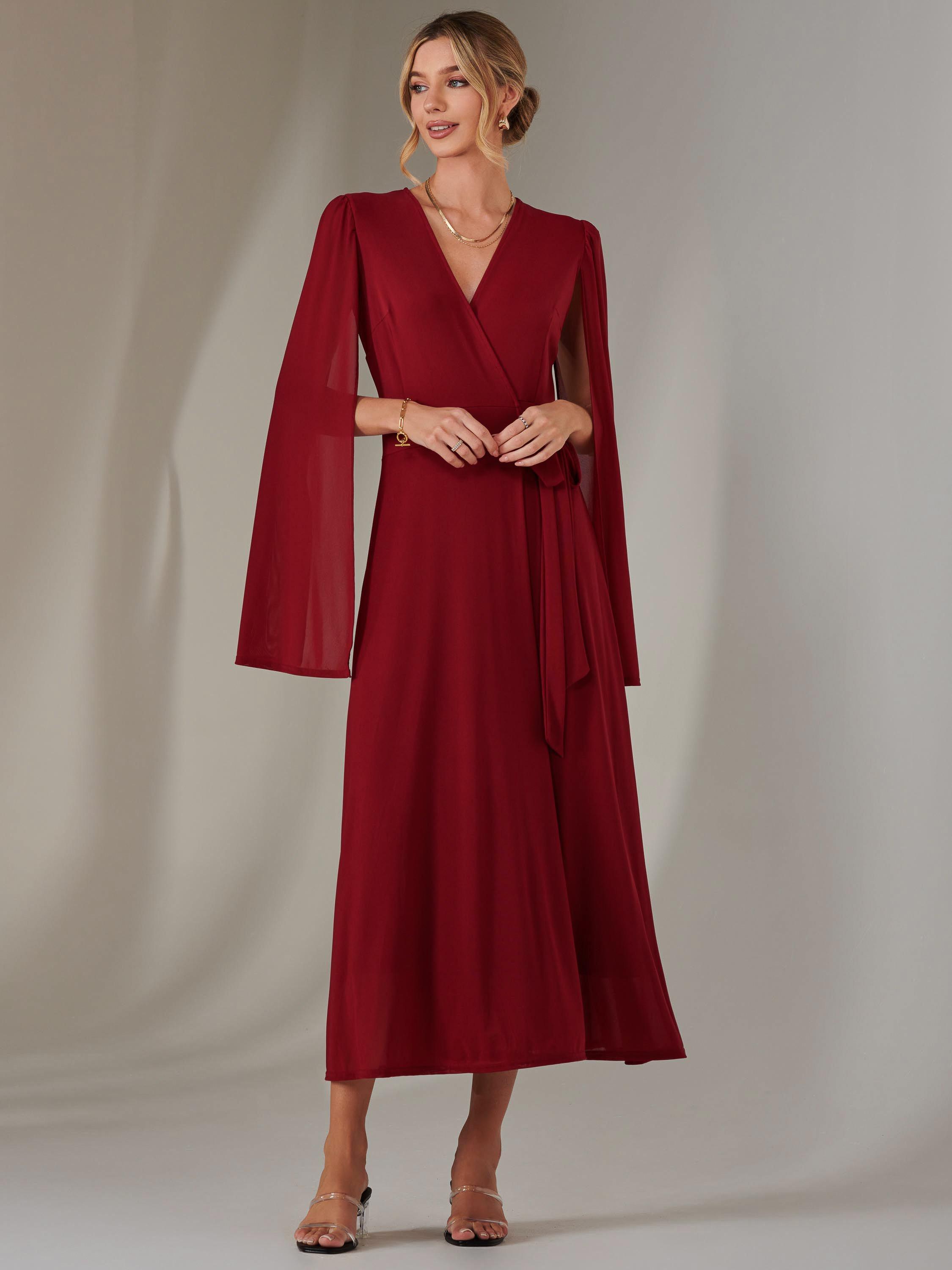 Product image 3 of 6, which shows Jolie Moi Amira Cape Maxi Dress, Merlot, 8