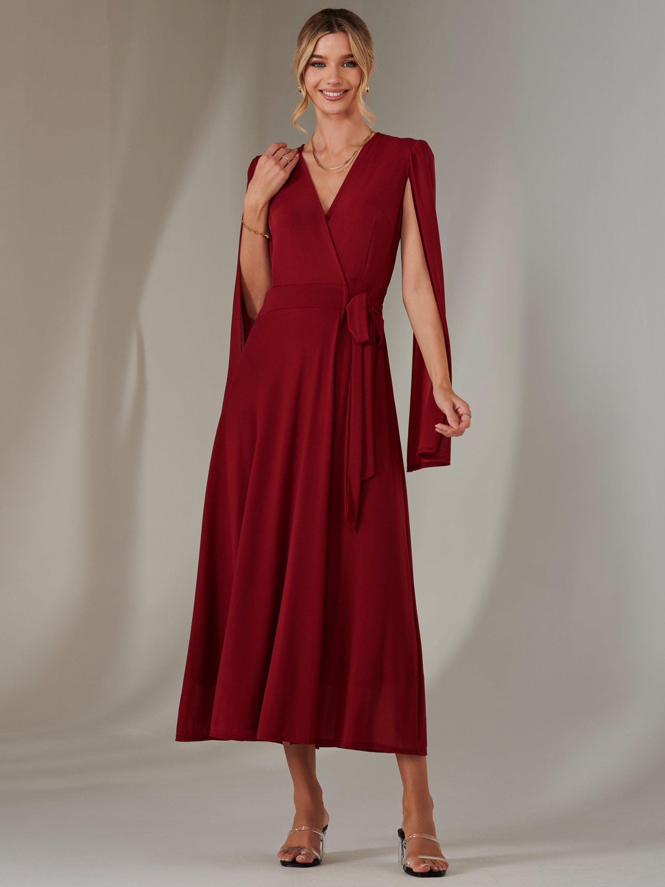 Product image 5 of 6, which shows Jolie Moi Amira Cape Maxi Dress, Merlot, 8