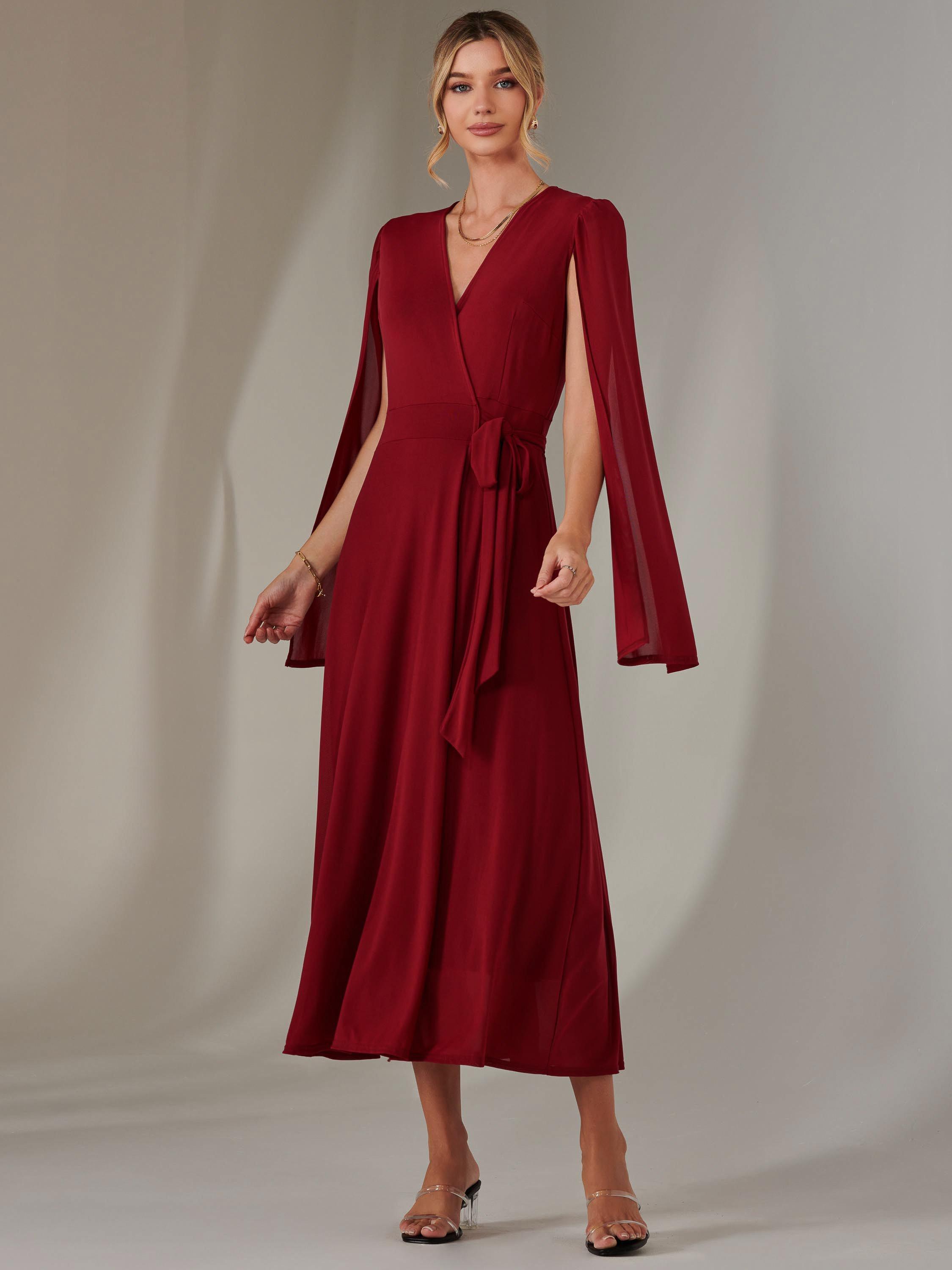 Product image 6 of 6, which shows Jolie Moi Amira Cape Maxi Dress, Merlot, 8