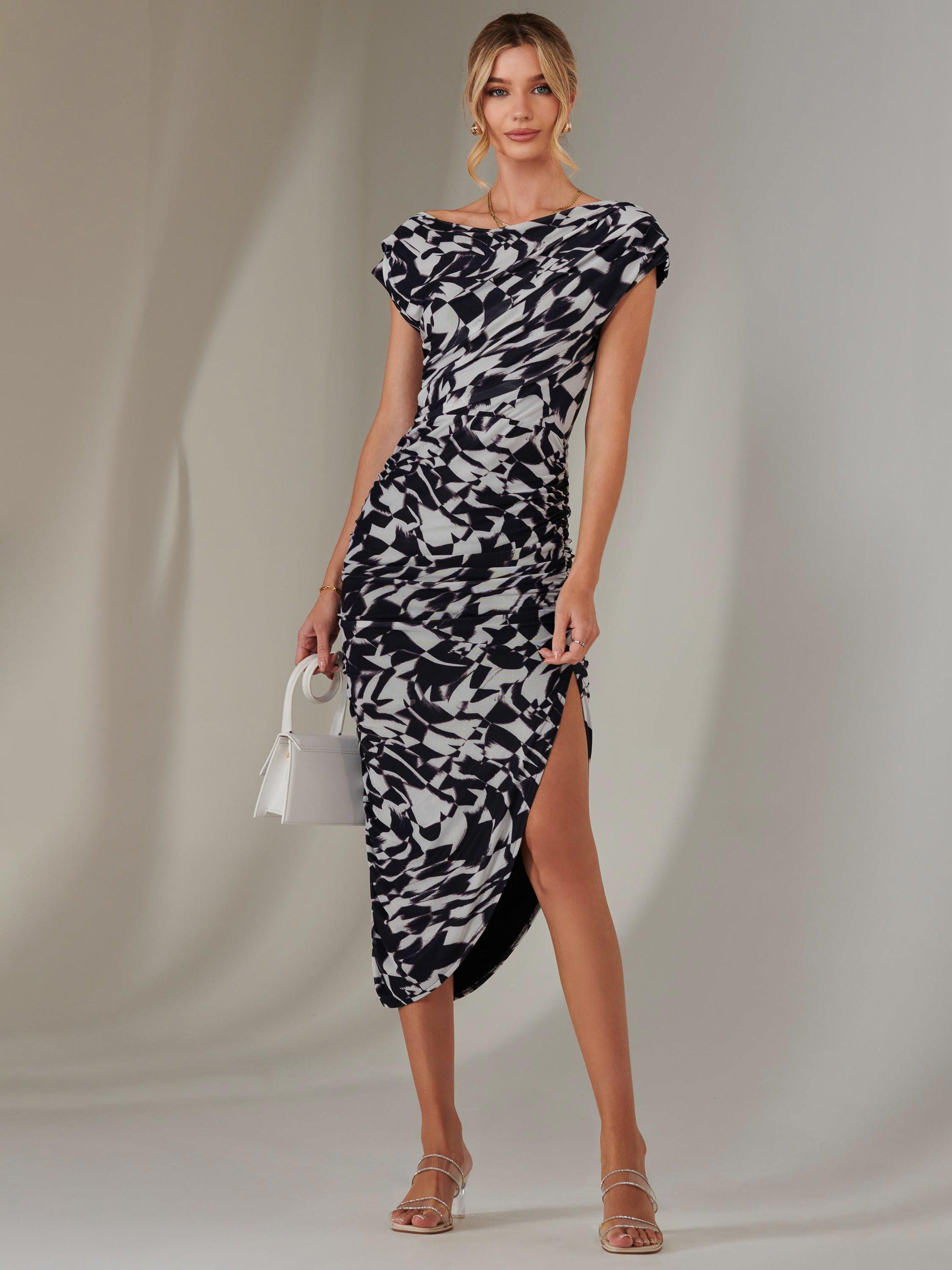 Jolie Moi Geometric Bodycon Dress Black
