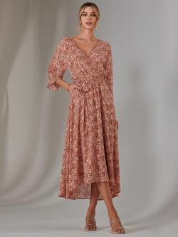 Jolie Moi Spot Print Chiffon Dress, Orange - view 2, Orange