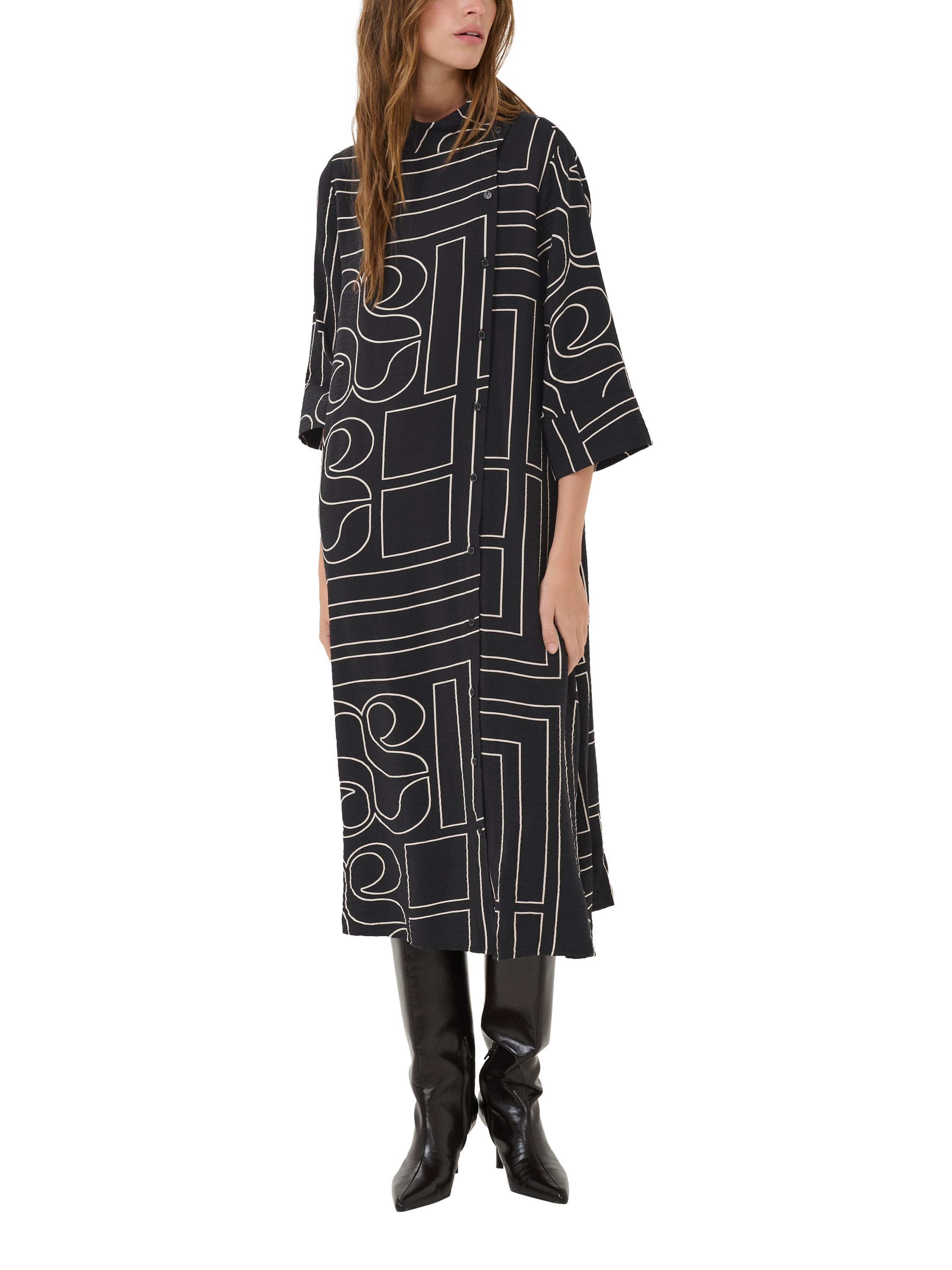 Product image 1 of 6, which shows MY ESSENTIAL WARDROBE Kelly Graphic Print Midi Dress, Black, 8