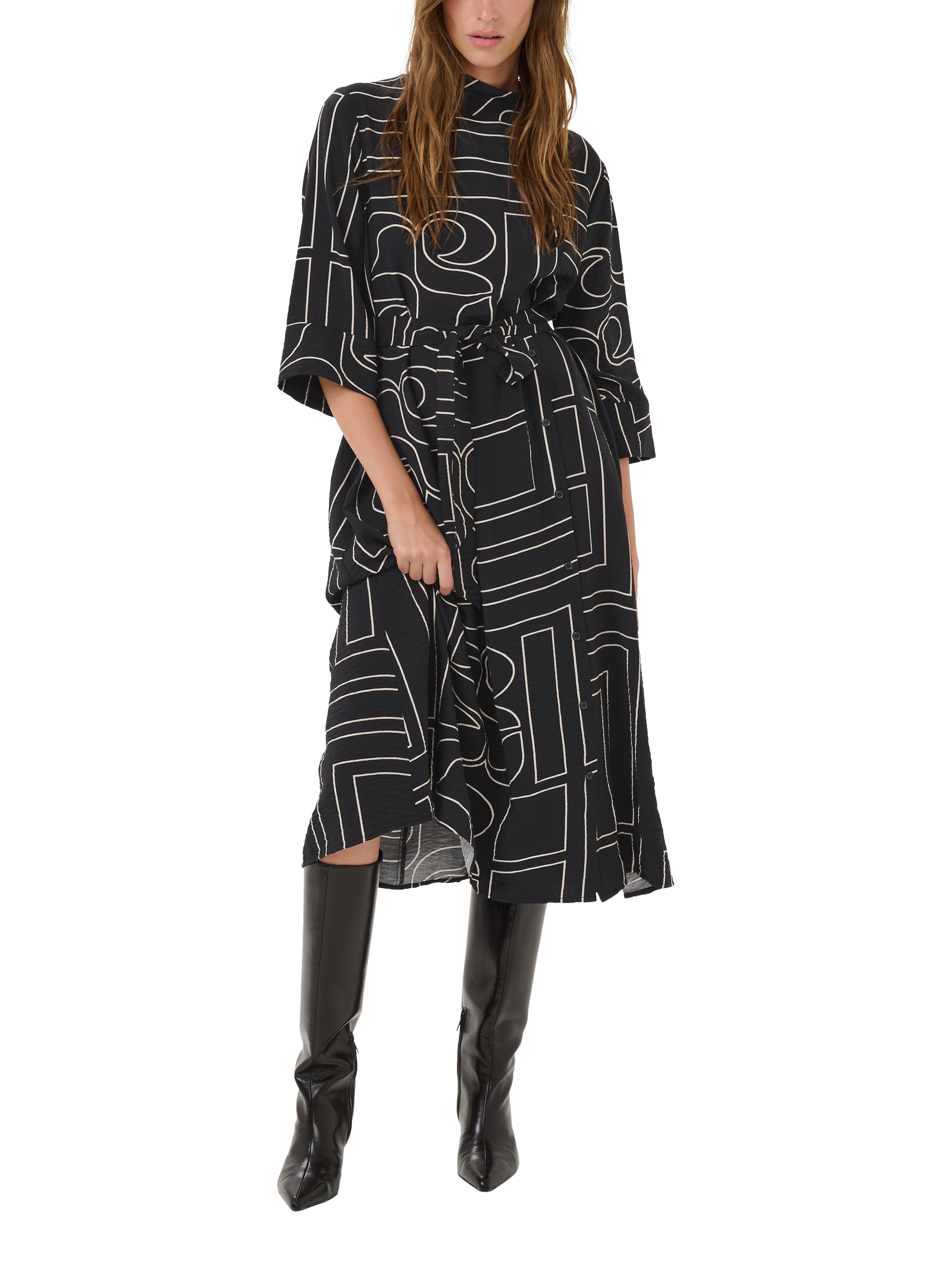 Product image 3 of 6, which shows MY ESSENTIAL WARDROBE Kelly Graphic Print Midi Dress, Black, 8