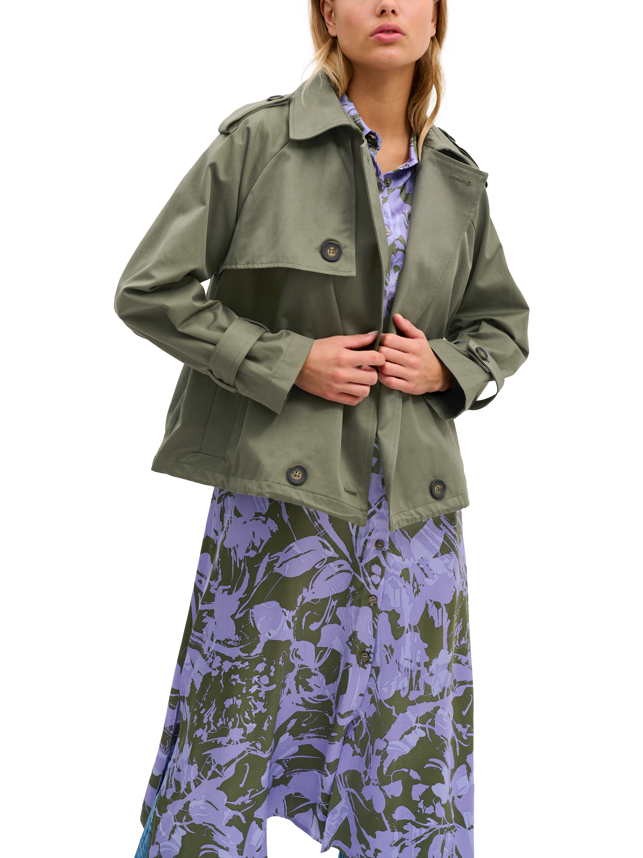 MY ESSENTIAL WARDROBE Mira Trench Jacket, Dusty Olive