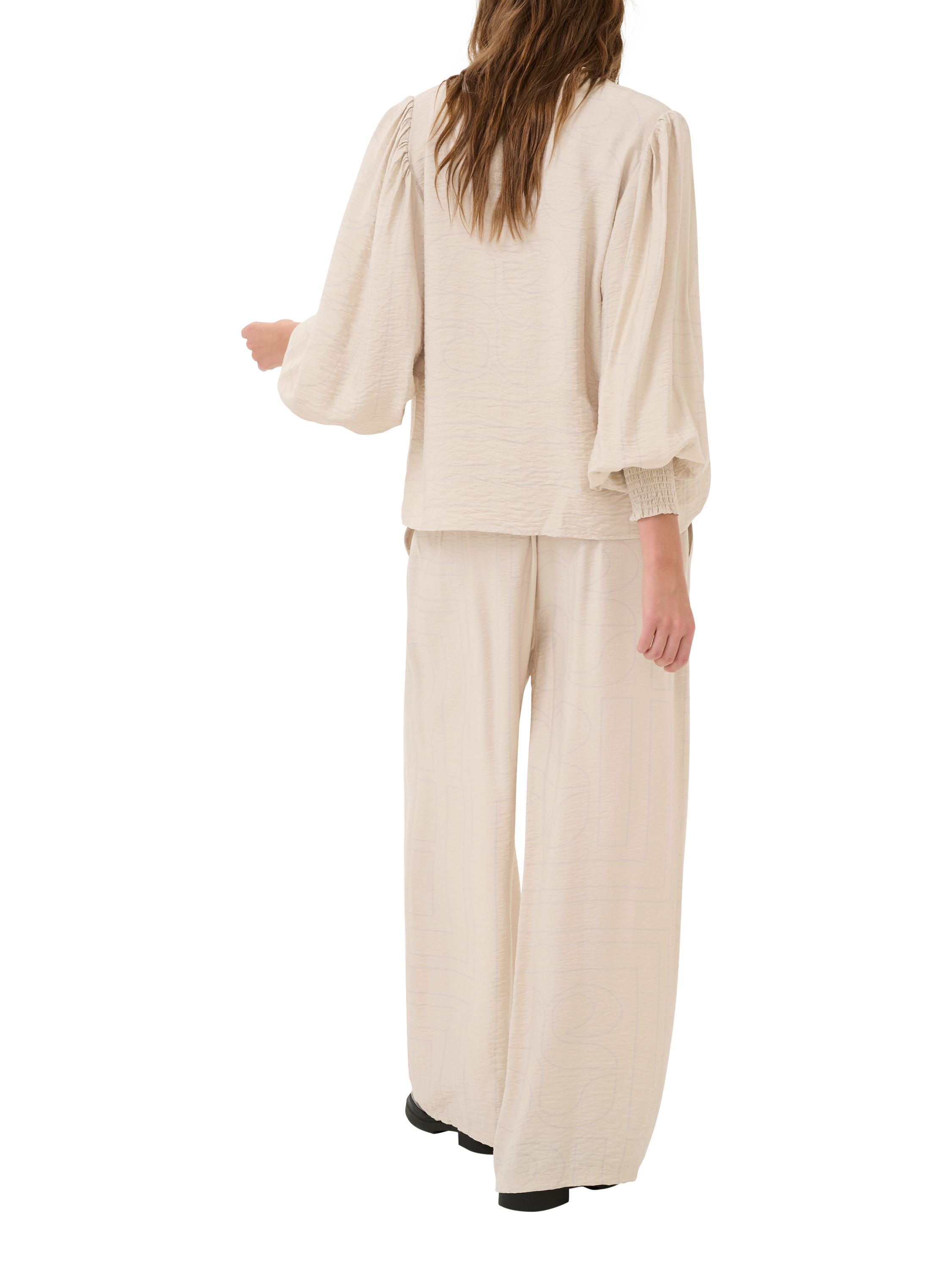 Product image 2 of 5, which shows MY ESSENTIAL WARDROBE Kelly Graphic Print Blouse, Oatmeal, XS