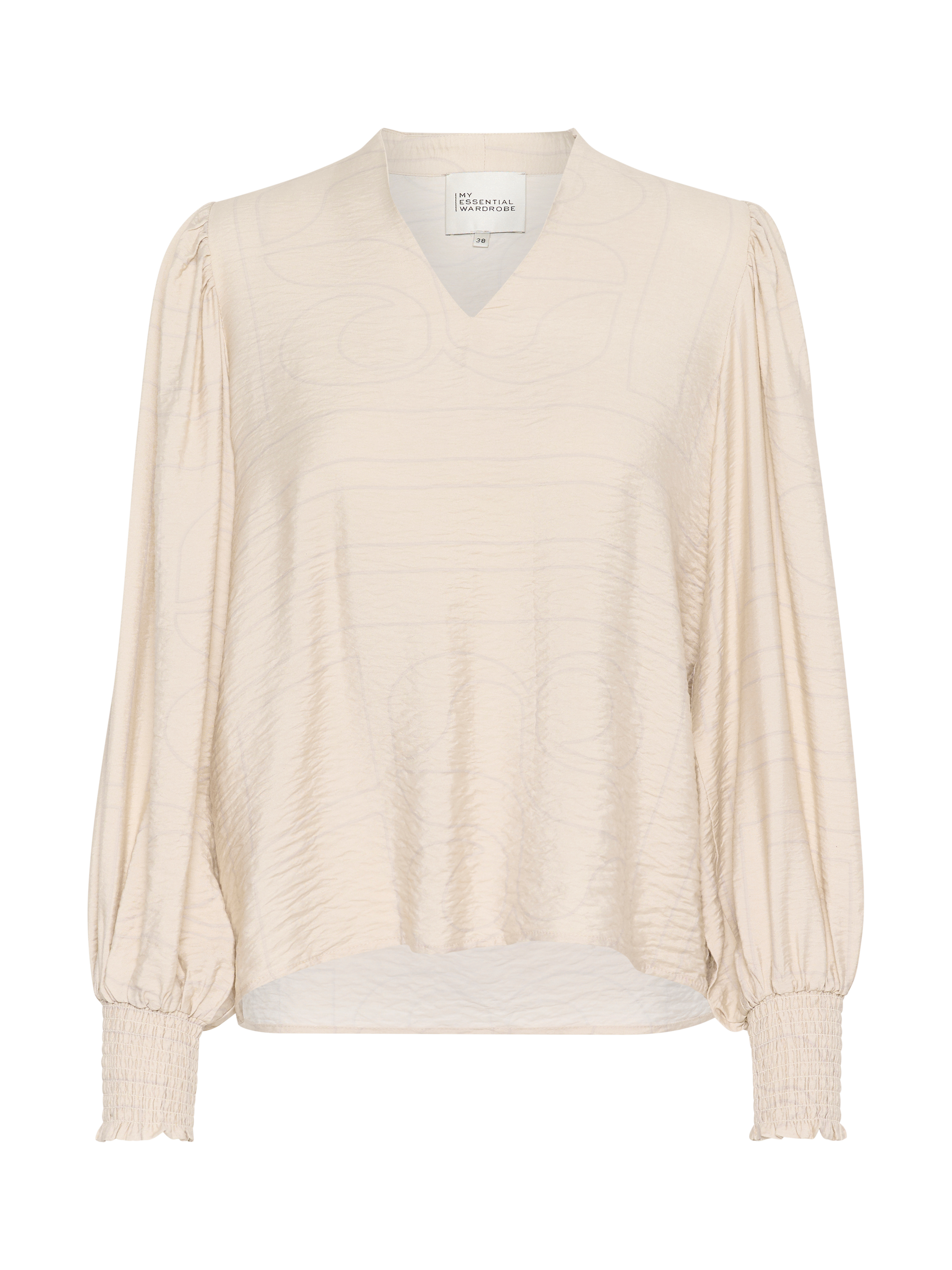 Product image 4 of 5, which shows MY ESSENTIAL WARDROBE Kelly Graphic Print Blouse, Oatmeal, XS