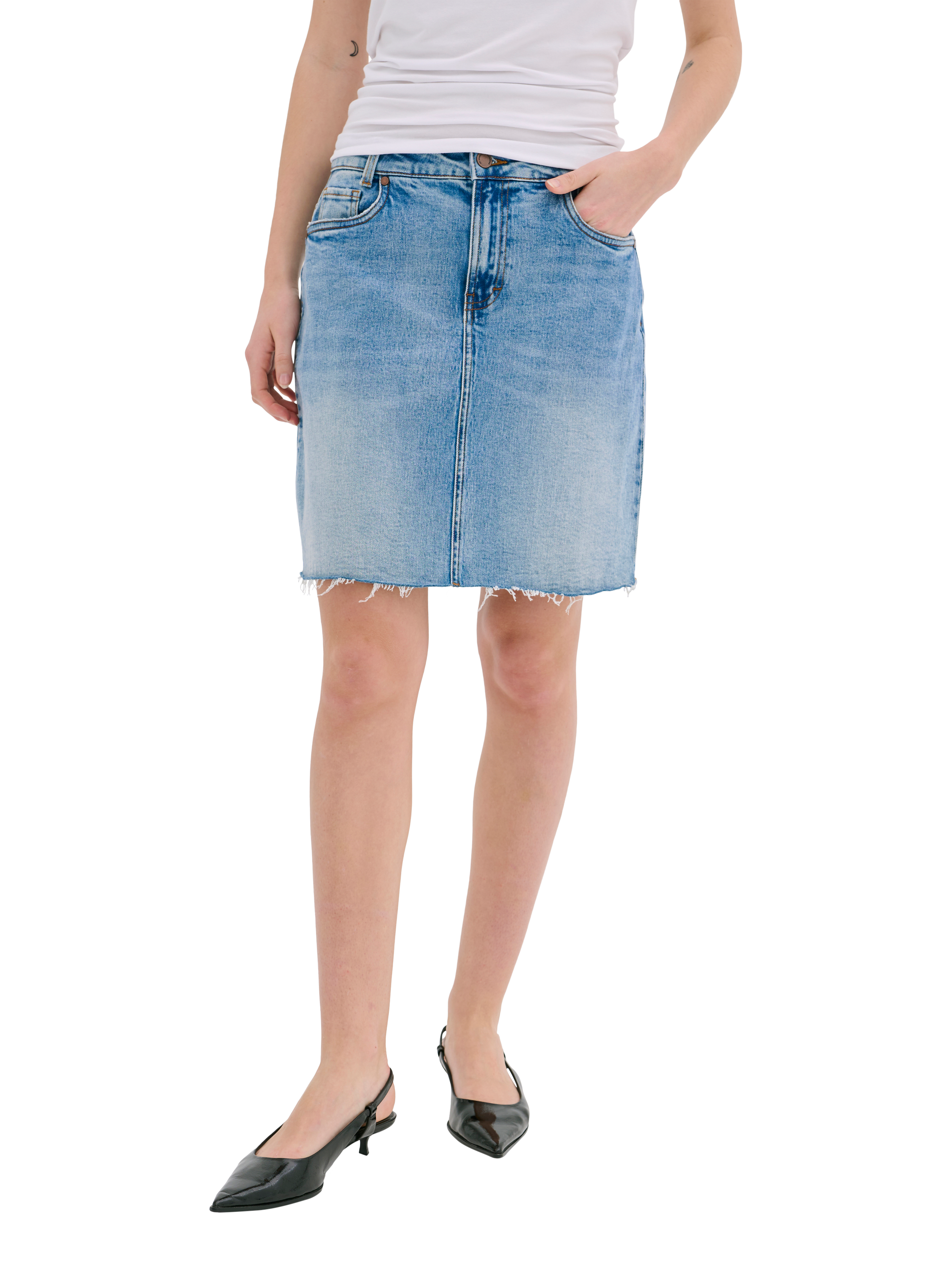 Product image 1 of 5, which shows MY ESSENTIAL WARDROBE Dango Denim Mini Skirt, Light Blue Retro Was, 16