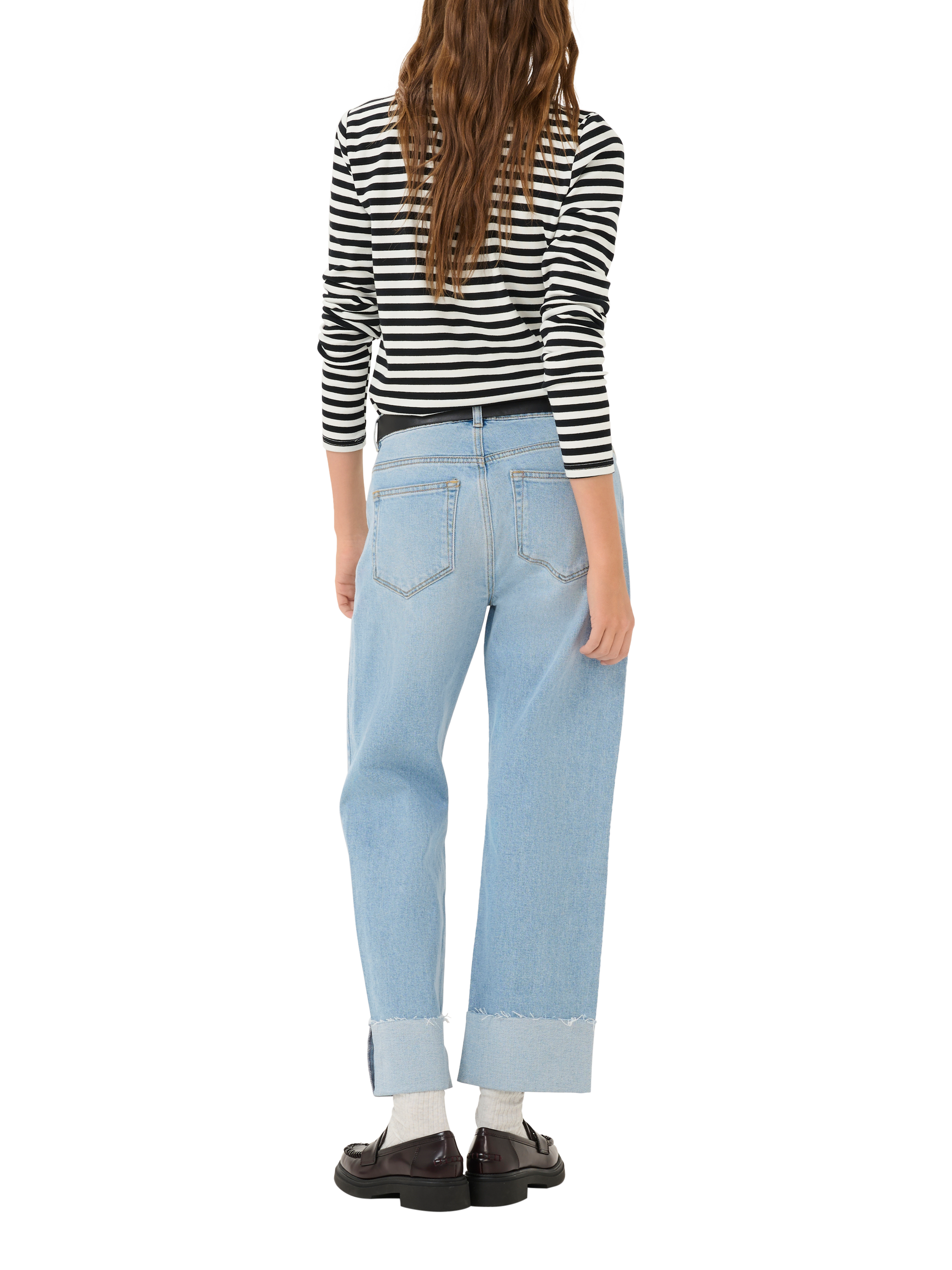Product image 2 of 5, which shows MY ESSENTIAL WARDROBE Dana Stripe Slim Fit Top, Black/Off White, S