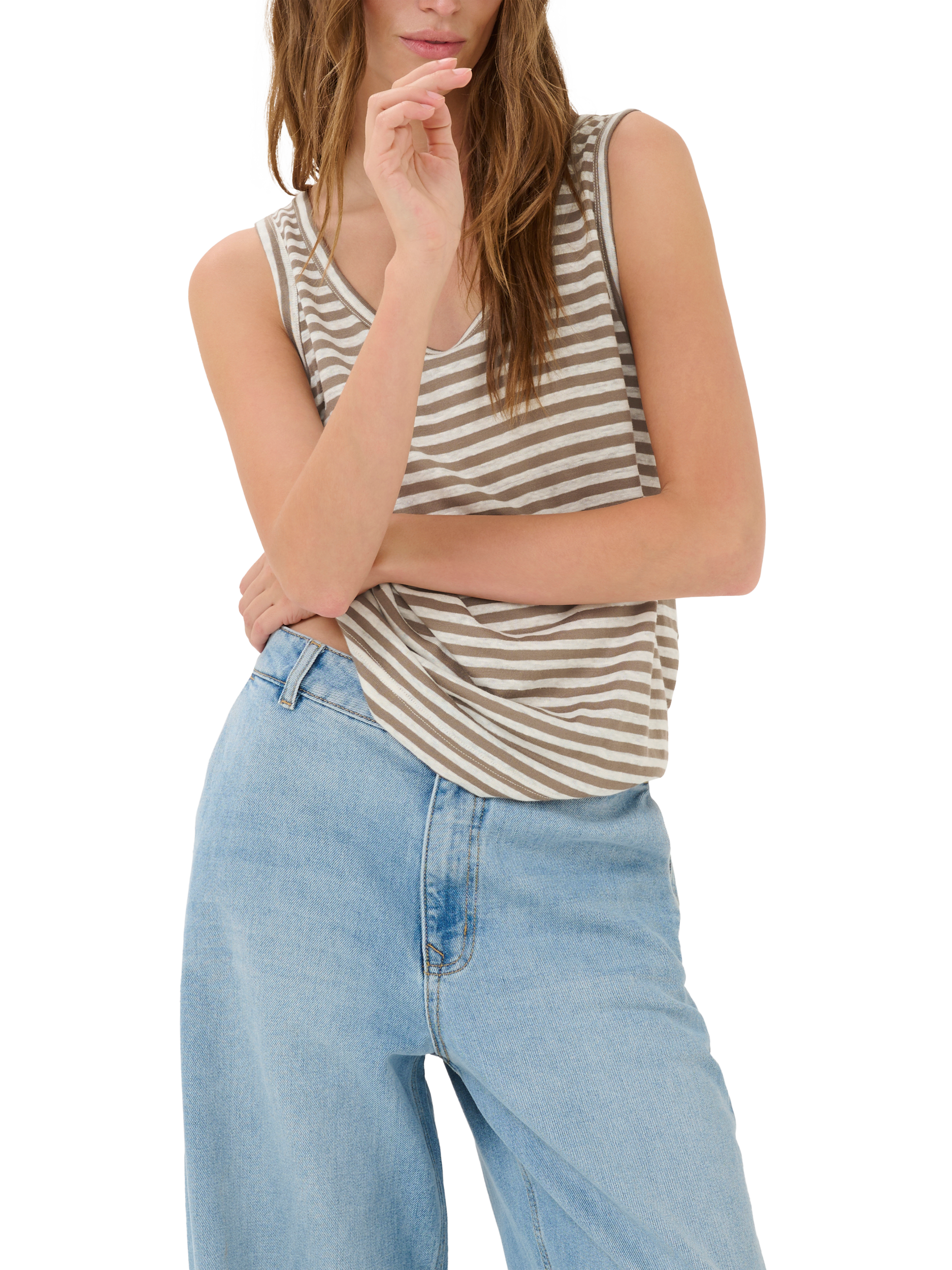 MY ESSENTIAL WARDROBE Lisa Stripe Scoop Neck Vest Top, Brown