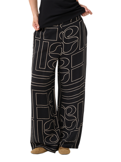 MY ESSENTIAL WARDROBE Kelly Graphic Print Wide Leg Casual Trousers, Black