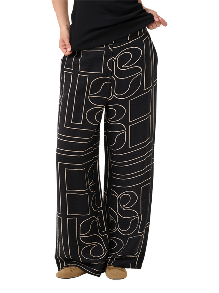 MY ESSENTIAL WARDROBE Kelly Graphic Print Wide Leg Casual Trousers, Black