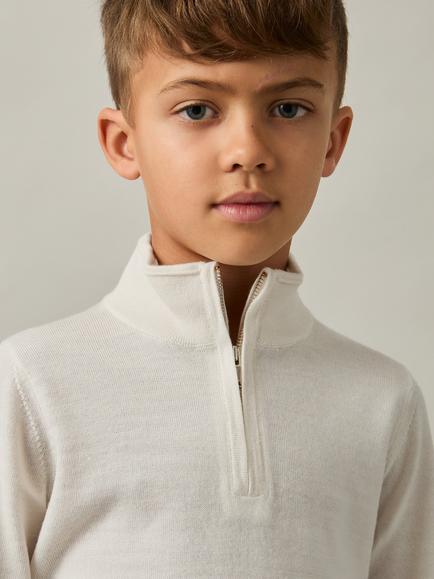 Reiss Kids' Blackhall Half-Zip Funnel Neck Wool Jumper, Snow
