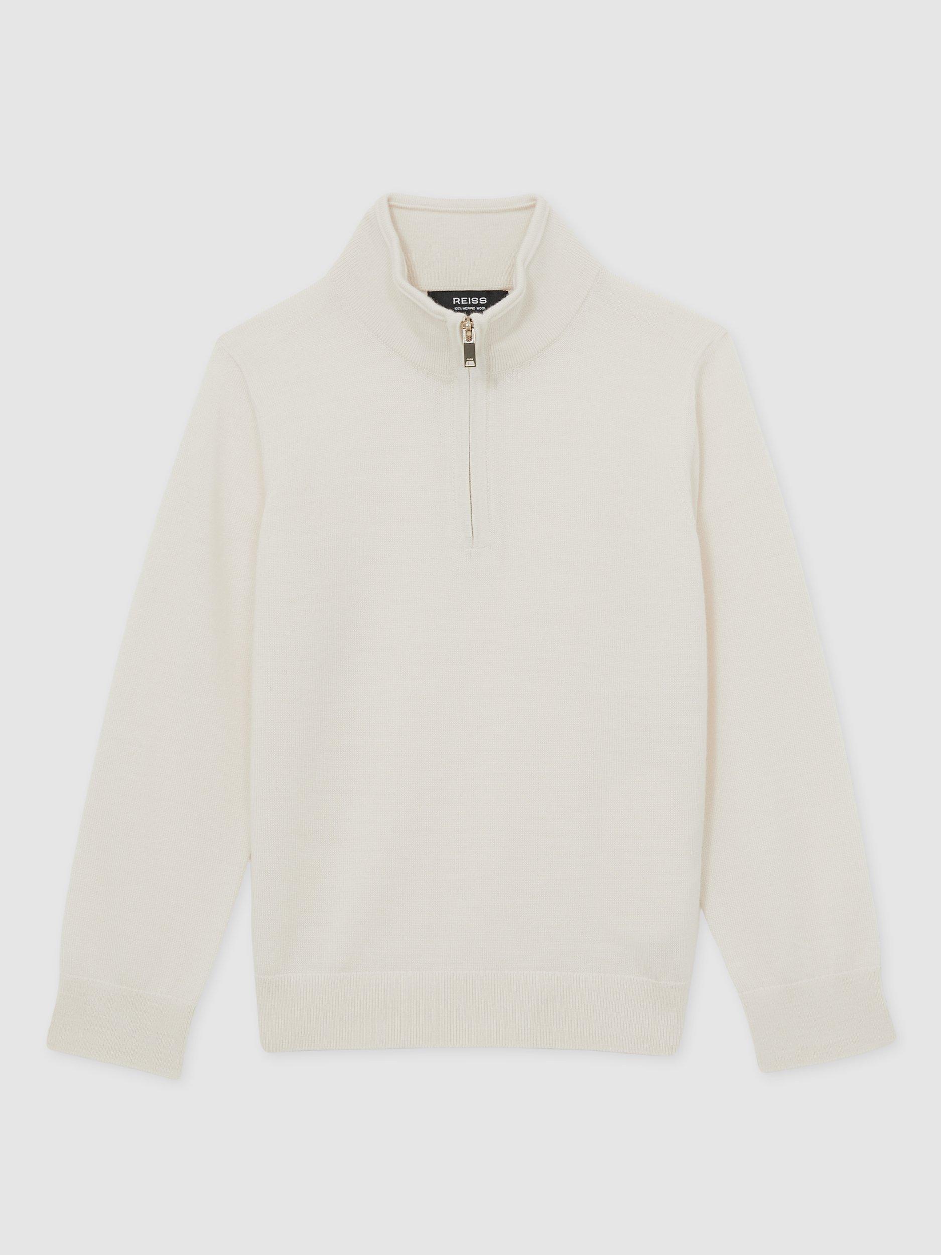 Product image 2 of 4, which shows Reiss Kids' Blackhall Half-Zip Funnel Neck Wool Jumper, Snow, 3-4 years