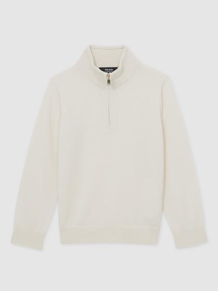 Reiss Kids' Blackhall Half-Zip Funnel Neck Wool Jumper - view 2, Snow