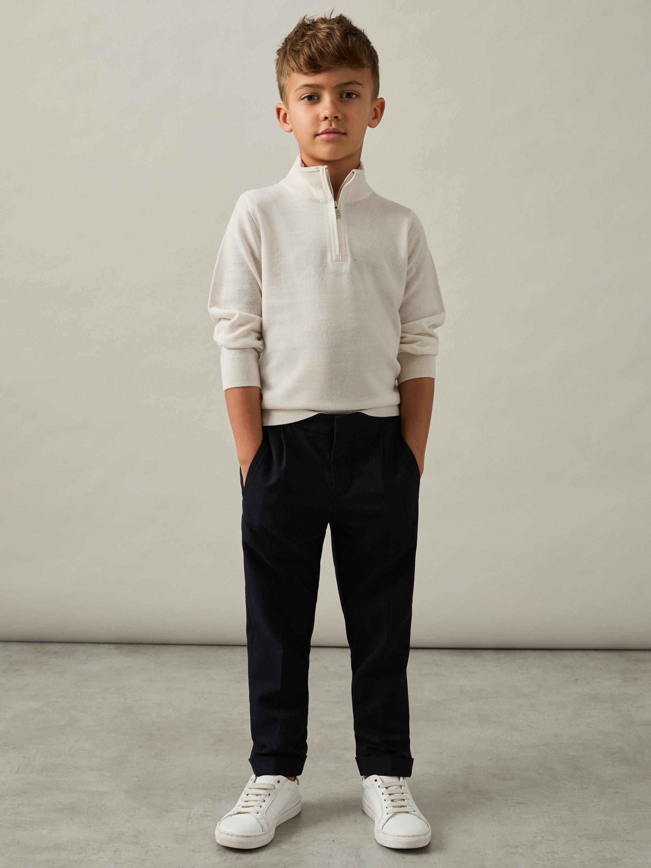 Product image 3 of 4, which shows Reiss Kids' Blackhall Half-Zip Funnel Neck Wool Jumper, Snow, 3-4 years