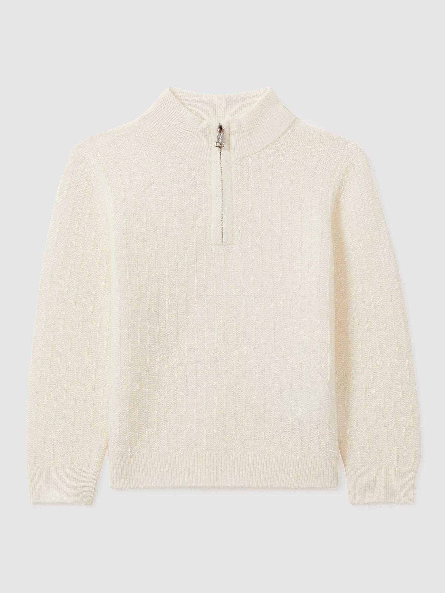 Product image 1 of 3, which shows Reiss Kids' Chester Half Zip Jumper, Off White, 4-5 years