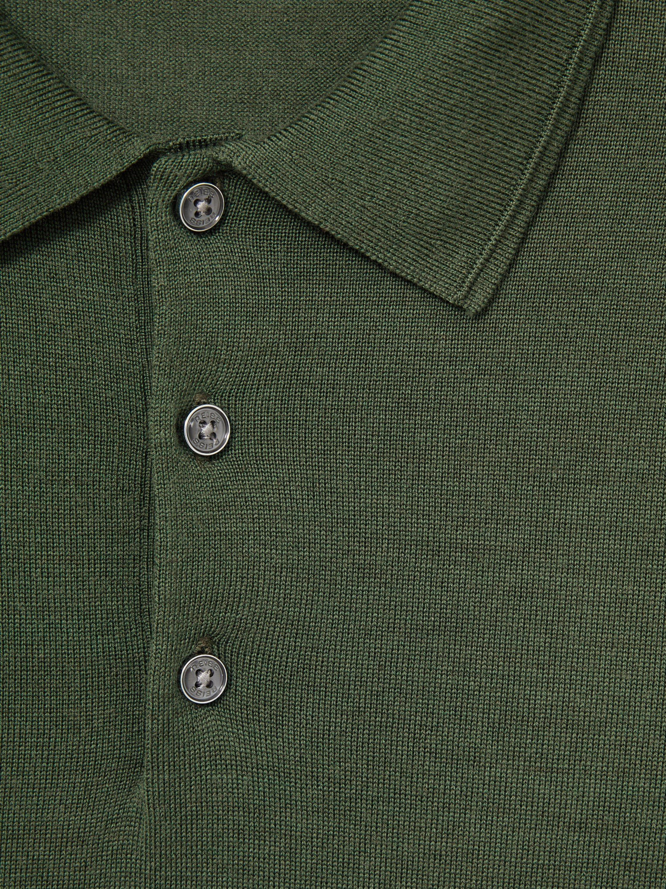 Product image 2 of 5, which shows Reiss Manor Merino Wool Polo Shirt, Dark Kale Green, XS