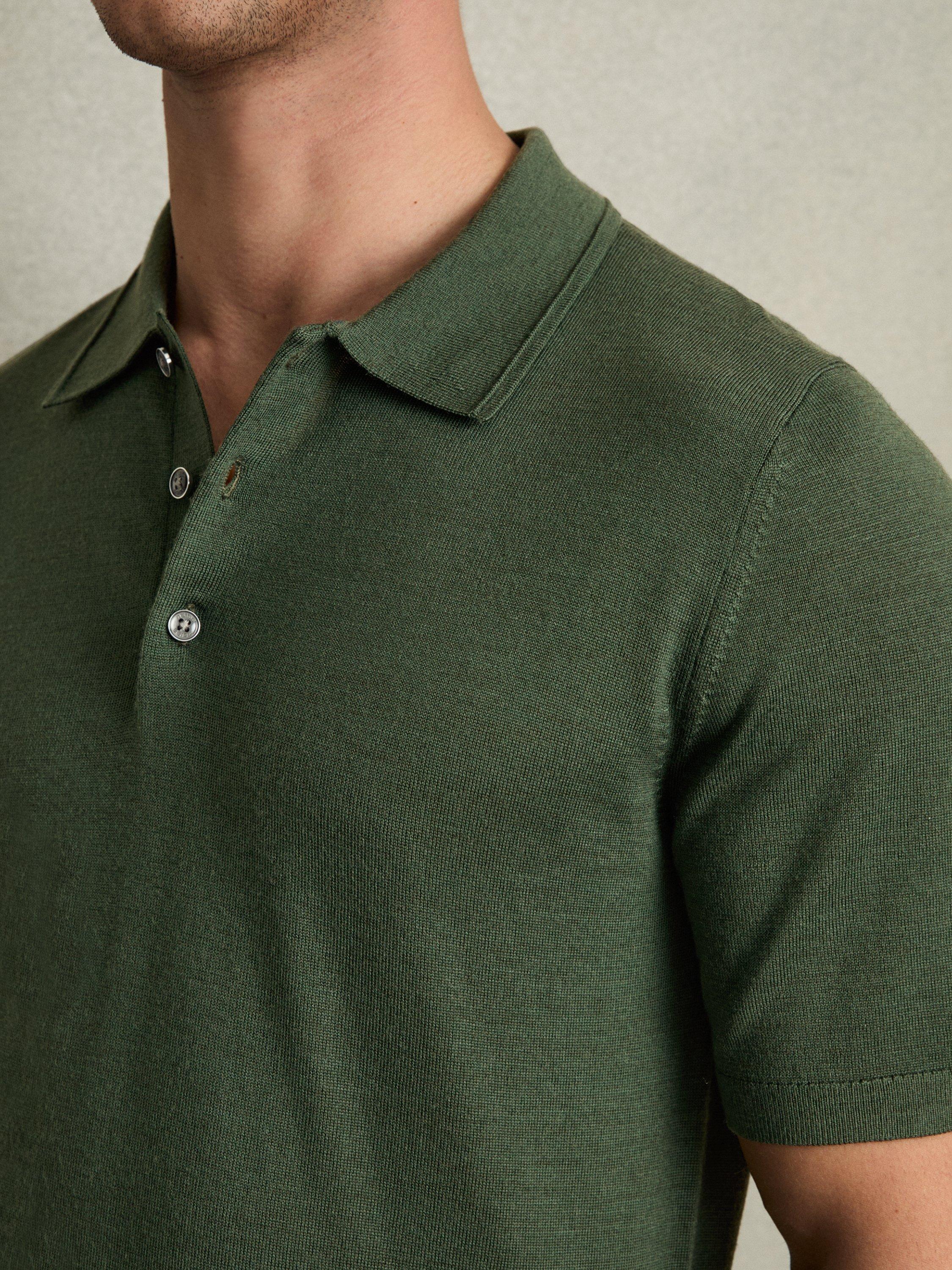 Product image 4 of 5, which shows Reiss Manor Merino Wool Polo Shirt, Dark Kale Green, XS