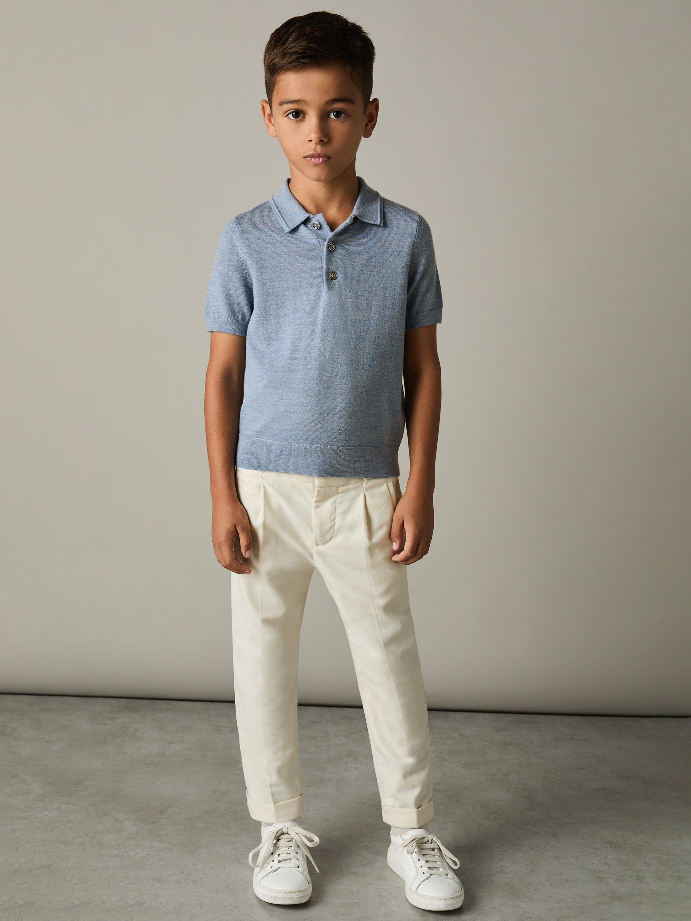 Product image 3 of 4, which shows Reiss Kids' Manor Wool Polo Shirt, Soft Blue Melange, 4-5 years