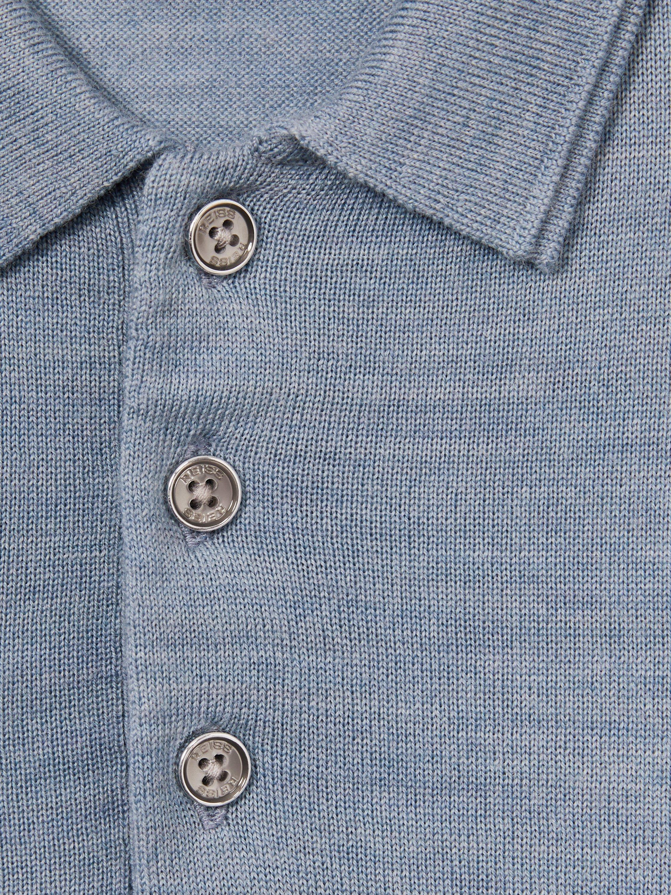 Product image 4 of 4, which shows Reiss Kids' Manor Wool Polo Shirt, Soft Blue Melange, 4-5 years
