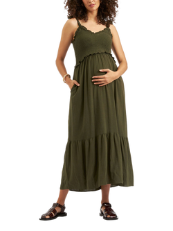Ripe Brandi Shirred Maternity Dress, Khaki, Khaki