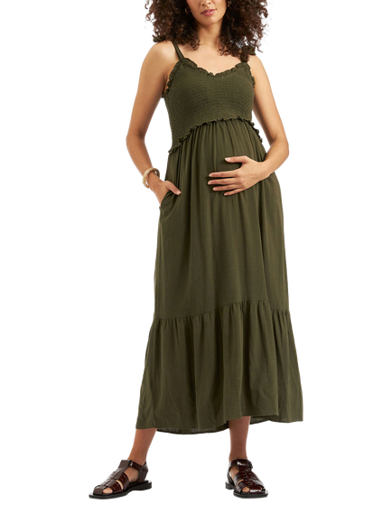 Ripe Brandi Shirred Maternity Dress, Khaki, Khaki