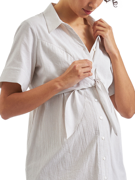 Ripe Bronte Tie Up Maternity Dress, White/Grey - view 2, White/Grey