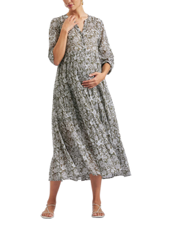 Ripe Ezra Floral Tiered Maternity Dress, Olive/White, Olive/White