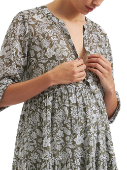 Ripe Ezra Floral Tiered Maternity Dress, Olive/White - view 2, Olive/White