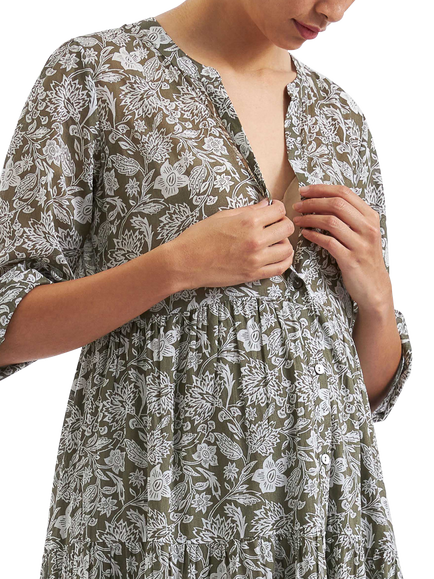 Ripe Ezra Floral Tiered Maternity Dress, Olive/White - view 2, Olive/White