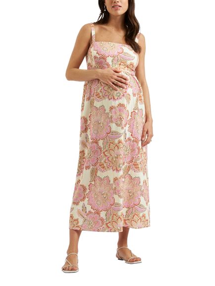 Ripe Hope Tie Back Linen Rich Maternity Dress, Multi, Multi
