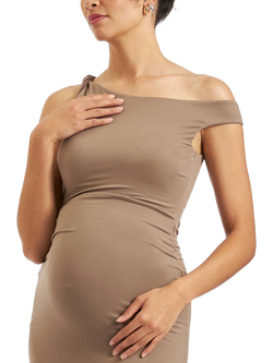 Ripe Luxe Knit Off Shoulder Maternity Dress, Mocha - view 2, Mocha
