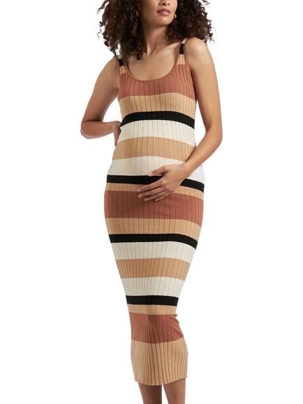 Ripe Sarah Stripe Knit Maternity Dress, Amber/Black, Amber/Black