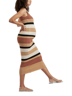 Ripe Sarah Stripe Knit Maternity Dress, Amber/Black - view 2, Amber/Black