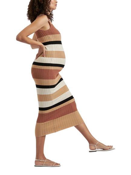Ripe Sarah Stripe Knit Maternity Dress, Amber/Black - view 2, Amber/Black