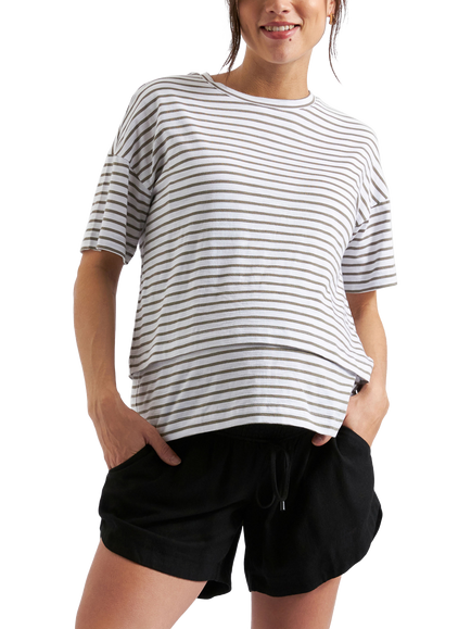 Ripe Claudette Stripe Nursing T-Shirt, White/Olive - view 2, White/Olive