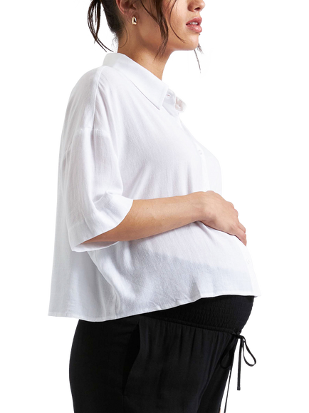 Ripe Farrah Crop Maternity Shirt, White - view 2, White