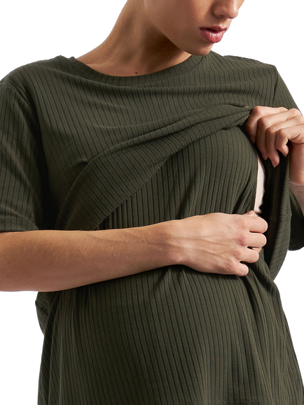 Ripe Mike Ribbed Maternity & Nursing Top, Khaki - view 2, Khaki