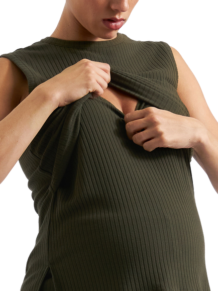 Ripe Peter Rib Maternity & Nursing Top, Khaki - view 2, Khaki