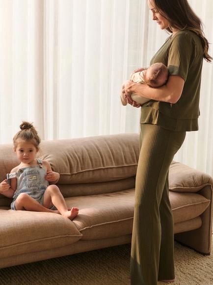 Ripe Cindy Rib Maternity Trousers, Khaki - view 2, Khaki