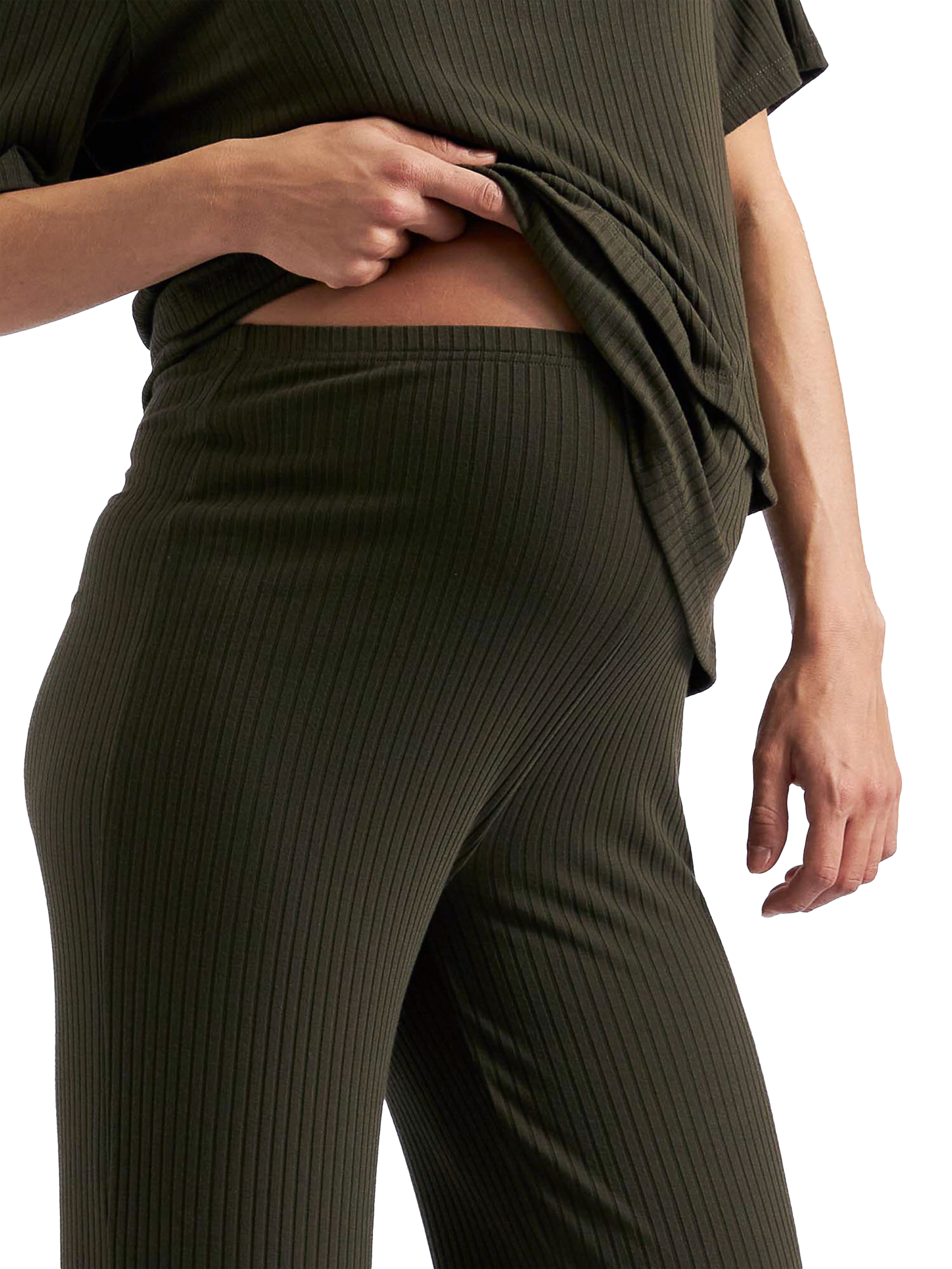 Product image 5 of 6, which shows Ripe Cindy Rib Maternity Trousers, Khaki, XS