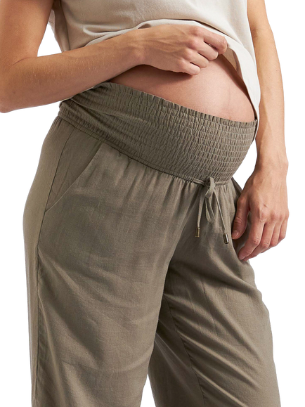Ripe Indi Wide Leg Linen Rich Maternity Trousers, Olive - view 2, Olive