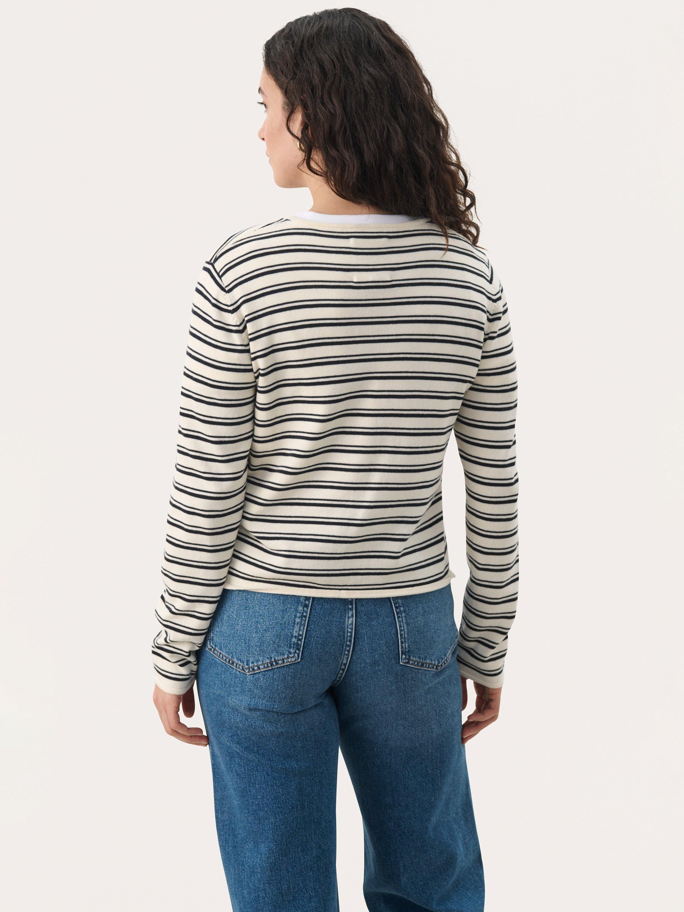 Product image 2 of 6, which shows Part Two Pavline Stripe Pure Organic Cotton Cardigan, Dark Navy Stripe, S