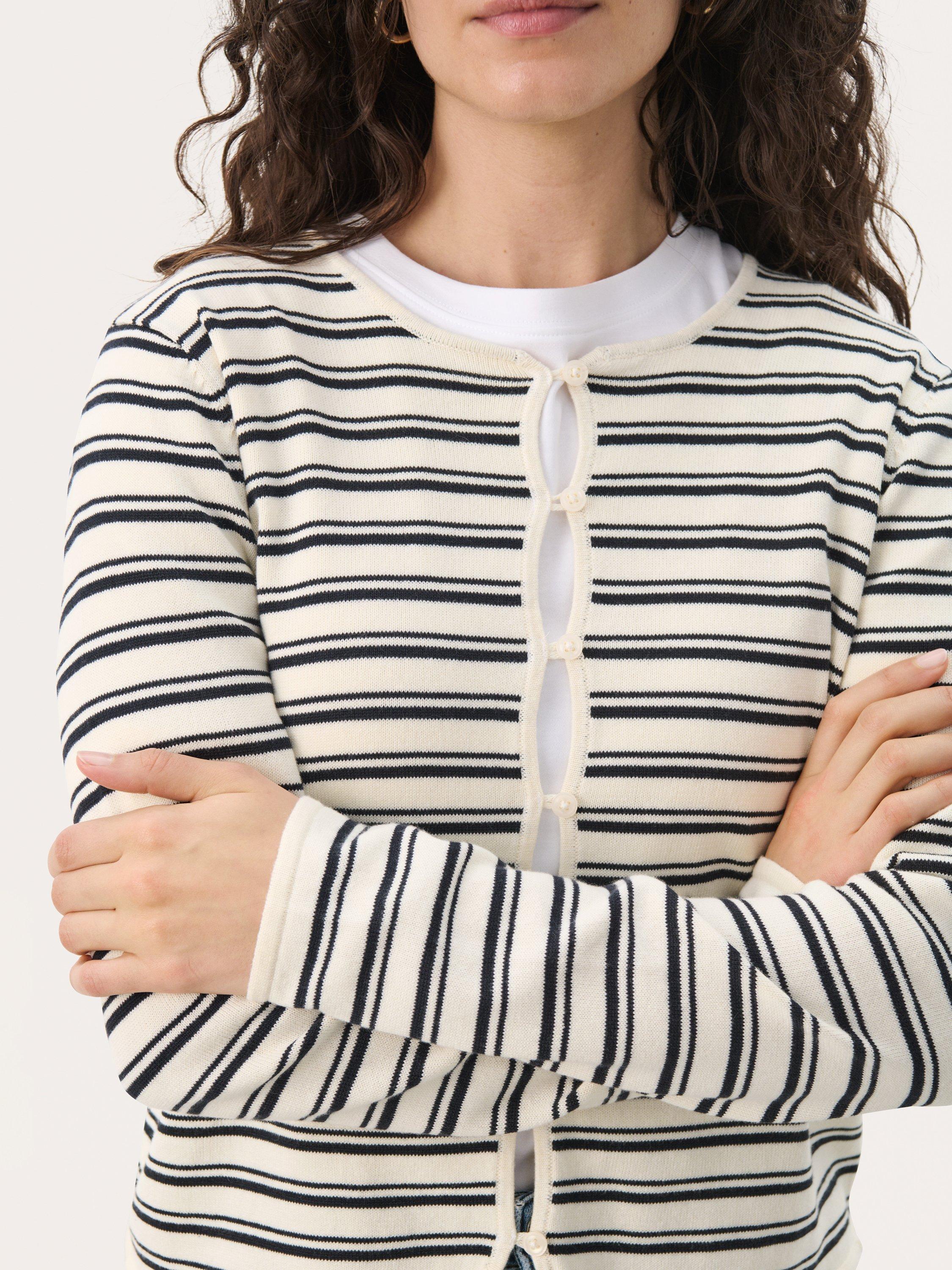 Product image 4 of 6, which shows Part Two Pavline Stripe Pure Organic Cotton Cardigan, Dark Navy Stripe, S